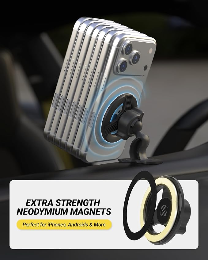Scosche MagSafe Car Mount, Magnetic Phone Holders for Your Car Dashboard, Strong Magnetic Hold, 360° Rotatable Car Phone Holder Mount for iPhone 17 16 15 14 13 12 Includes Magnetic Ring, 2-Pack - Image 2