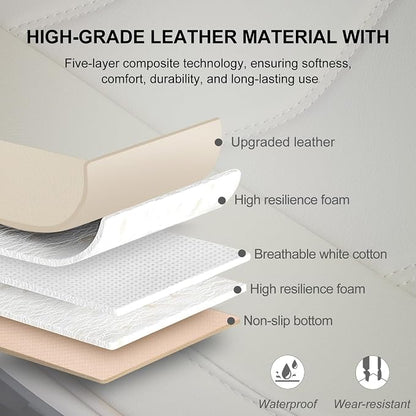BOPUOVRE Car Seat Cover for Luxury & Comfort PU Leather | Anti Slip Full Wrap Protection Storage Pocket Cushion Universal Fit 95% Vehicles Yellowish White 2 Piece - Image 3