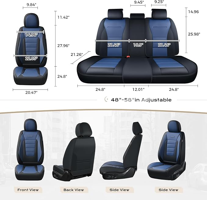Coverado Car Seat Covers Full Set, Nappa Leather Seat Covers for Cars, Car Seat Protector Car Seat Cushion, Front and Back Seat Protectors Cushions Universal Fit for Most Cars Vehicles(Black&Blue) - Image 3