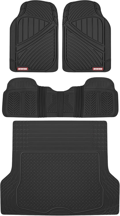Motor Trend FlexTough™ Baseline Rubber Car Floor Mats with Trunk Mat Cargo Liner, Front & Rear Combo Set fits Most Car SUV Van Coupe Sedan, Heavy Duty All Weather Trim to Fit by MotorTrend