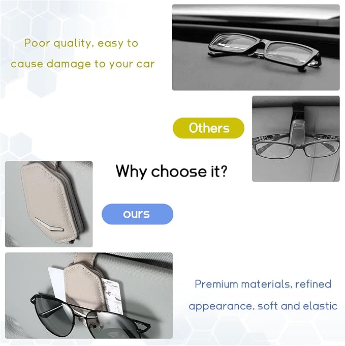 Dickno Sunglasses Holder for Car Sun Visor, Magnetic Leather Glasses Hanger Mounted with Ticket Card Clip, Universal Vehicle Interior Accessories for Different Size Eyeglasses (Beige) - Image 5