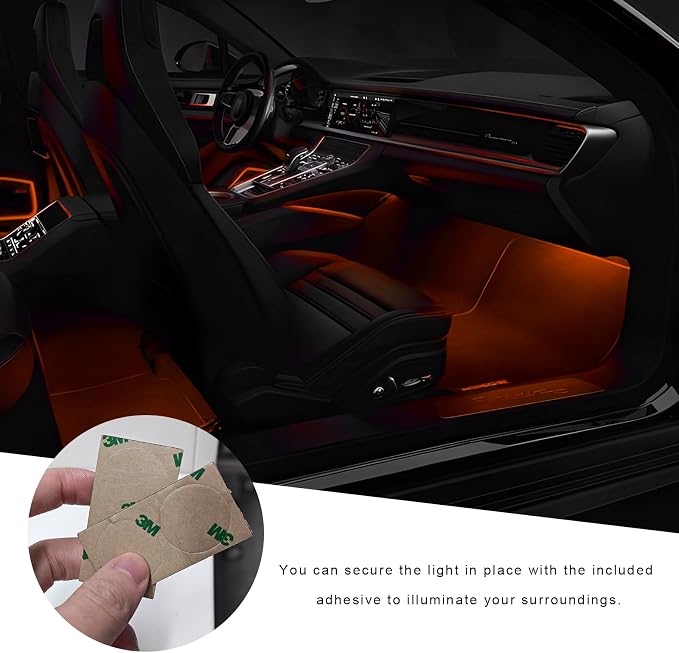 Car Interior LED Lights, 5V 3W Bright Ambient Light Vehicle Under Dash Neon Lamp with USB Port, 4 in 1 Atmosphere Lights Interior Decorative Lamps for Most Vehicles (Orange) - Image 5