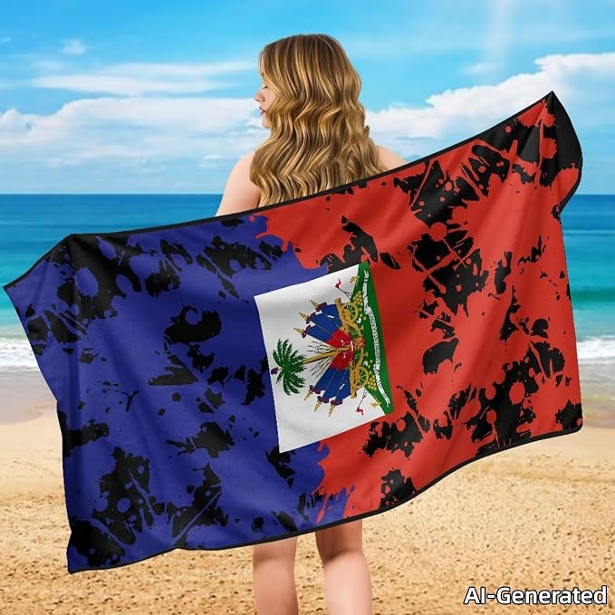 SEANATIVE Sports Towel Seat Covers for Cars - Quick-Dry Sweat Towels for Gym, Hiking & Beach with Anti-Scratch Design (Machine Washable, Universal Fit), Haiti Flag Pattern - Image 4