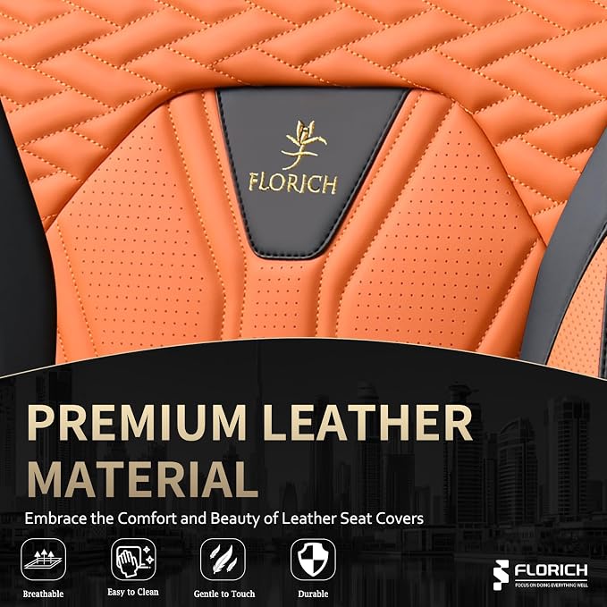Seat Covers for Cars, Waterproof Automotive Seat Covers, Leather Car Seat Covers 2 Pack, Universal Front Seat Cushion Protector for Most Cars Trucks SUV-Black&Orange - Image 4