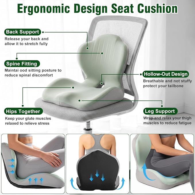 Car Seat Cushion Office Chair Cushion with Lumbar Support Pillow | Ergonomic Seat Cushion for Relieve Sciatica & Tailbone Pain, Ideal for Car Driving Truck Office Chairs Wheelchairs Home Use - Image 4