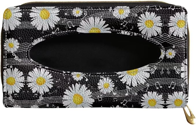 Biyejit 2 Pack Car Tissue Holder, Music Daisy Car Decorative Hanging Napkin Case, PU Leather Tissue Box for Car Sun Visor, Backseat by Biyejit