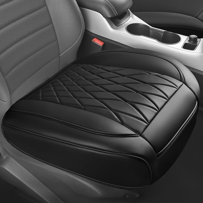 CAR PASS 1 Pack Leather Front Car Seat Cover, Bottom Seat Cover Full Wrapped with Storage Pocket, Anti-Slip Leather Seat Protector,Waterproof Seat Cushion Pad Universal Fit Sedan SUV Truck, Black by CARPASS