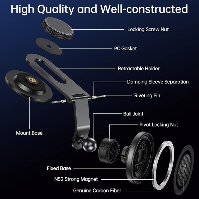 SYNCWIRE MagSafe Car Mount for Dashboard,Foldable Aluminum Arm,Black | Premium Magnetic Phone Holder for Tesla&Cars,Strong Magnet,Aluminum Alloy,Ultra Stable for iPhone 17 16 15-12 Pro Max&More - Image 2