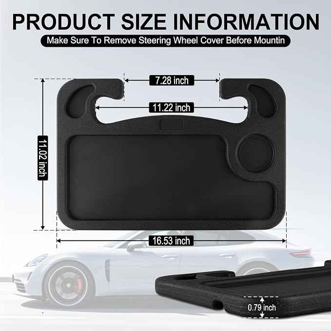 JUSTTOP Car Steering Wheel Desk for Laptop,Multipurpose Travel Car Accessories, Car Seat Stand Trays for Eating, Steering Wheel Overhead Table Console(Black) - Image 3
