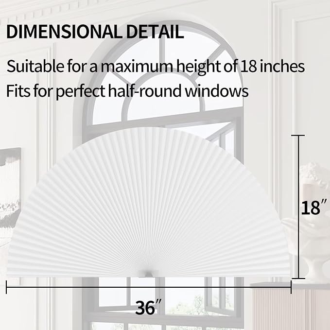 Myshade Arch Window Shades Half Circle Light Filtering Cellular Shades Cordless No Drill Blinds for Windows Half Moon Honeycomb Fabric No Tools Shades Easy Install (2PCS White 36" W X 18" H) - Image 3