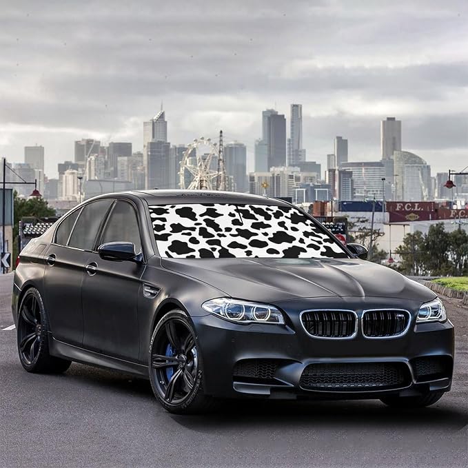 Socira Cow Print Windshield Sun Shade Umbrella Foldable Cow Sunshade | for Front Window Auto Windshield Sunshade Covers Car Accessories Protect from Sun Rays Heat 57'' X 30'' - Image 4