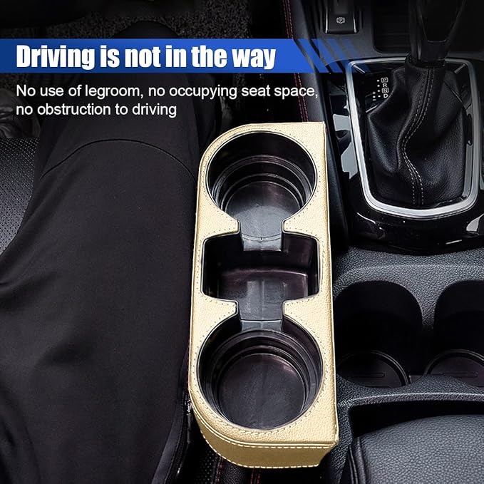 KITUREK Car Cup Holder, PU Leather Cover Auto Front Seat Organizer, Beige | Multifunctional Cup Drink Holder, Gap Filler Coin Bucket Storage Box, Console Side Pocket, Cell Mobile Phone Holder - Image 5