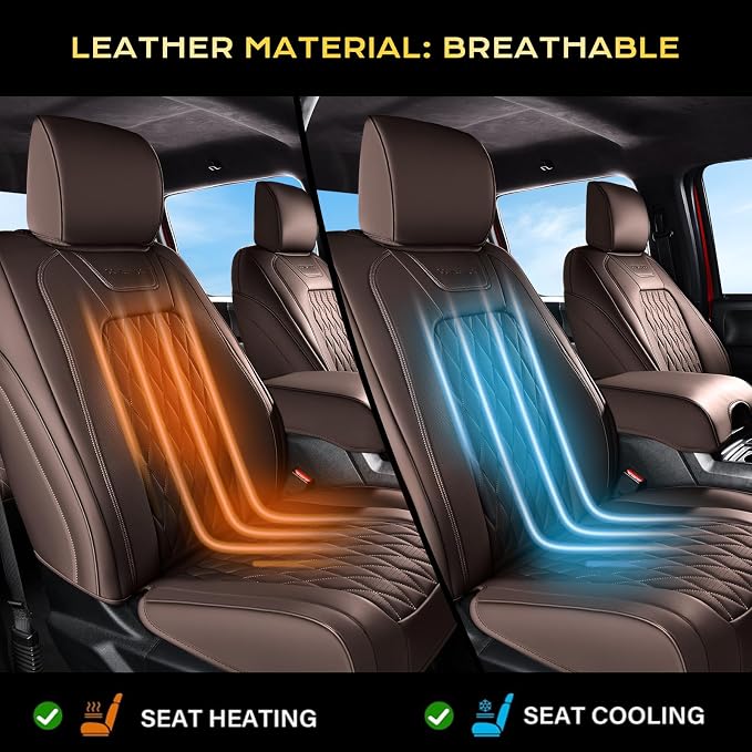 Coverado Premium Leather Full Set Seat Covers Waterproof Heavy-Duty Protectors Custom Fit for Ford F150 (2015-2026) F250/F350/F450 (2017-2026)-Coffee, Vintage Style, Scratch-Resistant - Image 3