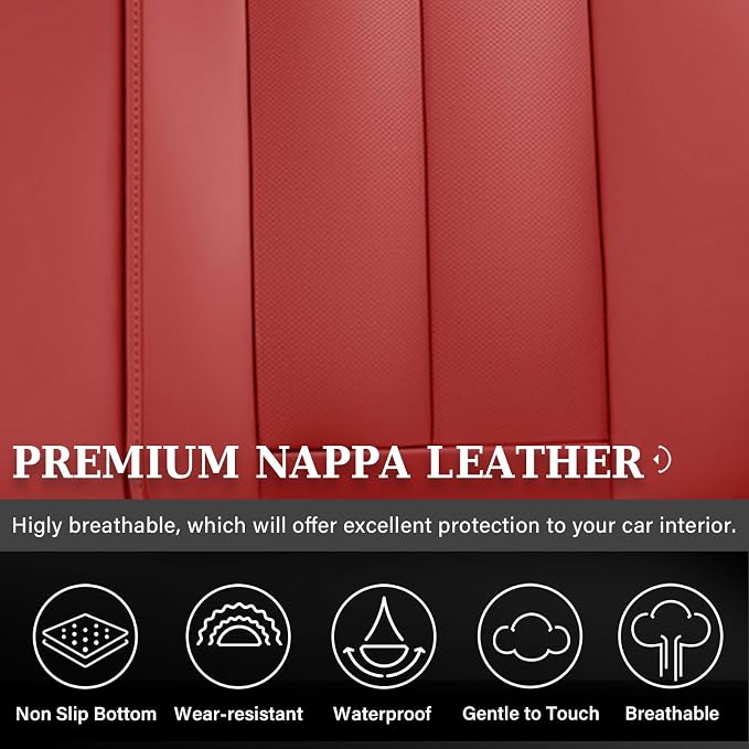 Coverado Rear Seat Covers, Faux Leather Car Seat Cover Back Seat, Dog Back Seat Cover, Red Backseat Car Covers, 3-Pieces Waterproof Seat Covers, Universal Car Seat Protector Fit Most Cars - Image 2