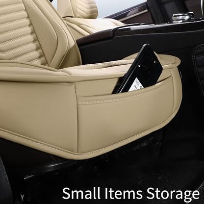 HChengkikz Nappa Leather Car Seat Covers Full Set, Beige Car seat Protector 5 Seats, Waterproof Car Seat Cushion, Universal Automotive Seat Covers Fit for SUV Truck Pick-up Sedan, Front and Rear | Easy Maintenance, Airbag Compatible, Universal Fit For ... - Image 8