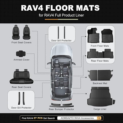 Floor Mats for Toyota RAV4 Hybrid 2026, Cargo Mat & Seat Back Mat (NO PHEV) | Fit Trunk without Subwoofer, Custom Fit Floor Liners with Door Sills Protector All-weather Trunk Mat 2026 RAV4 Accessories - Image 9