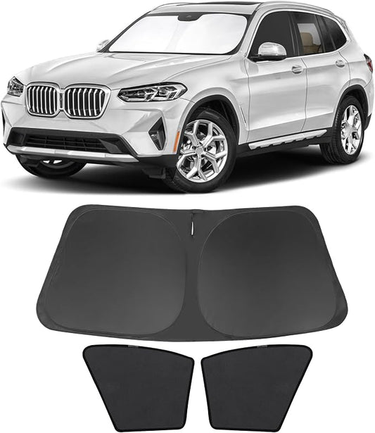 3PCS Car Window Shades Front Windshield Sun Shade Foldable Window Shade Custom Fit for 2018-2024 BMW X3 Accessories Car Shades for Front Windows Anti-UV Rays Block Heat by FannycCargoCover