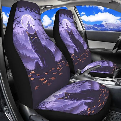 Halloween Black Cat Moon Car Seat Covers Front Seat Protector | Gothic Purple Night Print Car Accessories Automotive Seat Covers, Universal Automotive Interior Decor for Sedan Truck SUV - Image 6