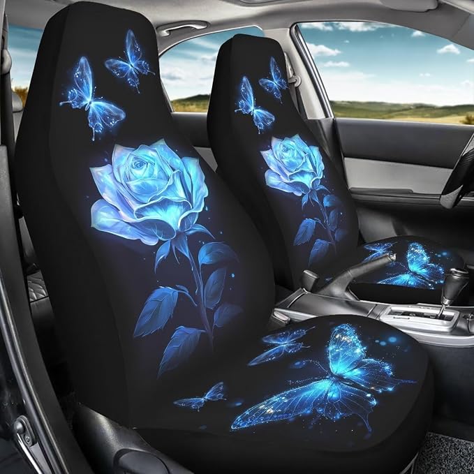 Rose Car Seat Covers Full Set of 2, Butterfly Cloth Seat for Auto Front Seats for Women, Black Bucket Seat Covers for Cars Washable and Breathable Car Accessories for Sedan Truck SUV - Image 4