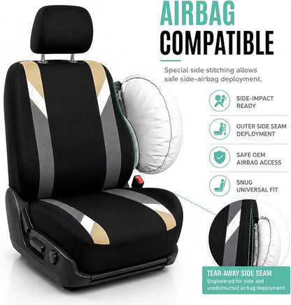 FH Group Front Set Cloth Car Seat Covers for Low Back Car Seats with Removable Headrest, Universal Fit, Airbag Compatible Seat Cover for SUV, Sedan, Van, Beige - Image 4