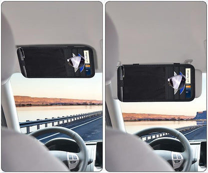 Wisdompro Car Sun Visor Storage Pouch, Sunglasses Bag & 3 CD Sleeves, Black | with Pen Holder and Elastic Strap, Auto Sunvisor Organizer Pocket for Glasses, Document, Card, DVD, Papers, Receipts - Image 7