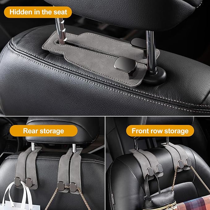 Car Purse Hook Purse Hook for Car Seats Headrest Car Seat Hooks,Heavy Duty Vehicle Organizer for Handbags, Groceries, Purses, Keep Car Tidy (Gray, 4 Pack) - Image 7