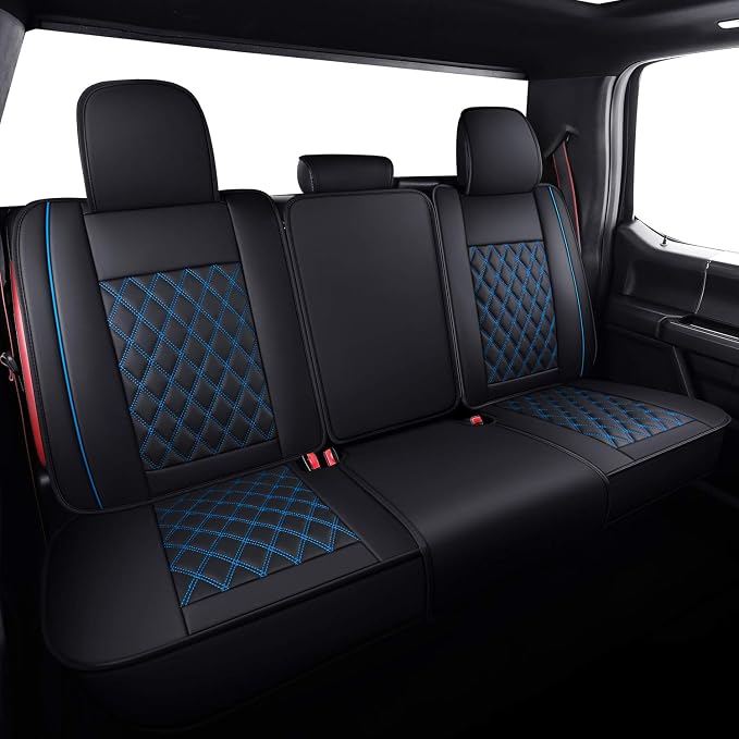 Car Seat Covers for Ford F150 F250 F350 F450 Truck (Black-Blue) | Custom Fit 2009-2026 F150 Supercrew, 2017-2026 F250 F350 F450 Super Duty XLT STX XL Lariat Pickup,Waterproof Leather Full Set - Image 3