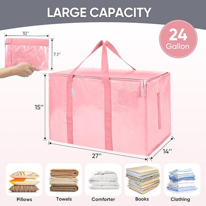 TICONN 6 Pack Extra Large Moving Bags Heavy Duty with Zippers & Carrying Handles, Durable Storage Bags Moving Boxes for Closet Organizers and Storage (6 Pack, Coral) - Image 5