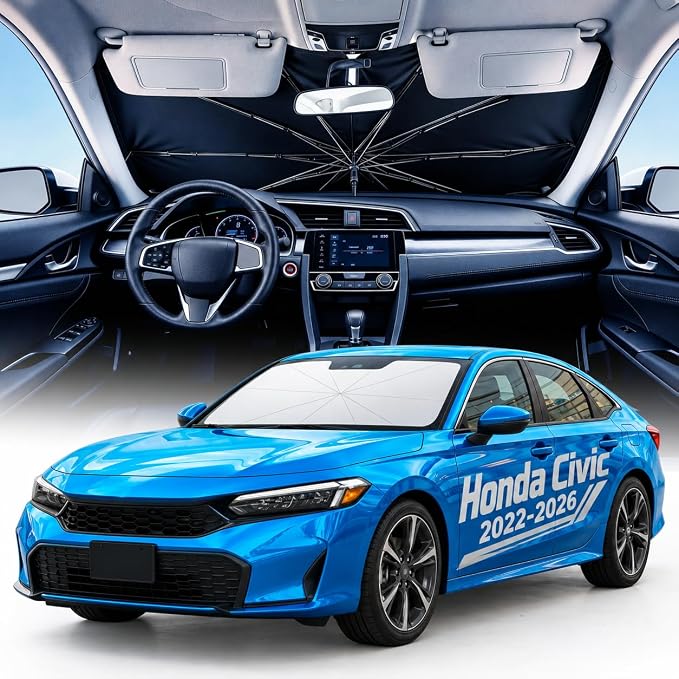 Weektic Custom Windshield Sun Shade Umbrella for Honda Civic Sedan & Hatchback 2022-2026, Double Thickened Ice Crystal Coating Sun & Heat Protection, Keep Vehicle Cool & Protect Interior by Weektic