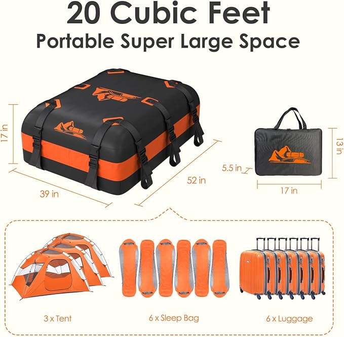 Car Rooftop Cargo Carrier Bag 15-20 Cubic Feet(20Cu.Ft-Orange) - Image 6
