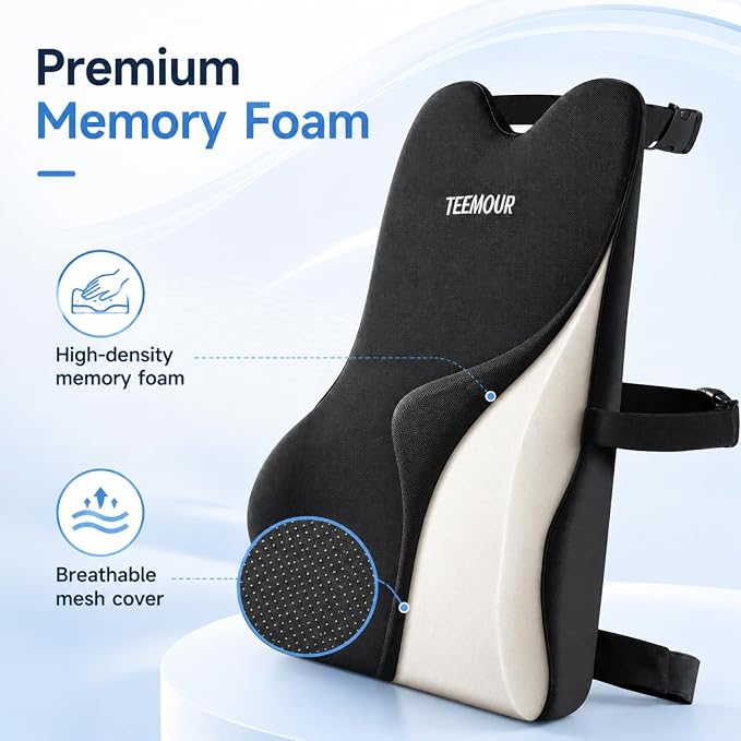 Teemour Lumbar Support Pillow for Car Seat, Memory Foam Back Support Pillow with Adjustable Straps, Medium Soft Car Back Cushion for Driving, Truck, SUV, Office Chair, Black - Image 8