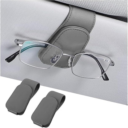 AICEL 2PCS Sunglasses Holders for Car Sun Visor, Magnetic Clip, Gray | Leather Eyeglasses Hanger Mounter, Magnetic Glasses Holder and Ticket Card Clip, Car Accessories, Universal Fit by AICEL