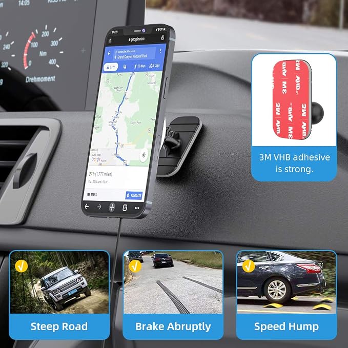 OHLPRO for MagSafe Car Mount Charger iPhone Wireless Car Charger, Stick on Dashboard Magnetic Phone Holder Mount for iPhone 17 Pro Max 16 15 14 Series, 15W Fast Charging, Aluminum Shell - Image 5