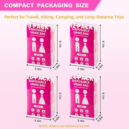 Disposable Urine Bag for Travel - 900ML Portable Pee Bags for Women Men 8/12/20/24/28 PCS Emergency Vomit Bags Urinal Toilet for Car Camping, Road Trip,Traffic Jam, Pregnant, Kid, Patient - Image 5