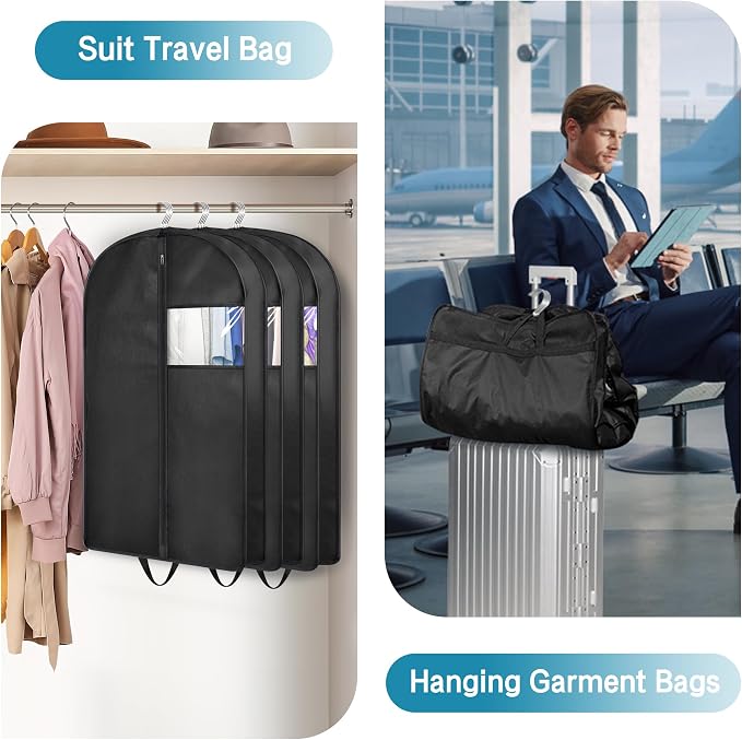 KIMBORA 35" Garment Bags for Hanging Clothes Travel, 4" Gusseted Suit Bags for Closet Storage Mens Garment Protector Cover for Coats, Jackets, Shirts (3 Packs) - Image 3