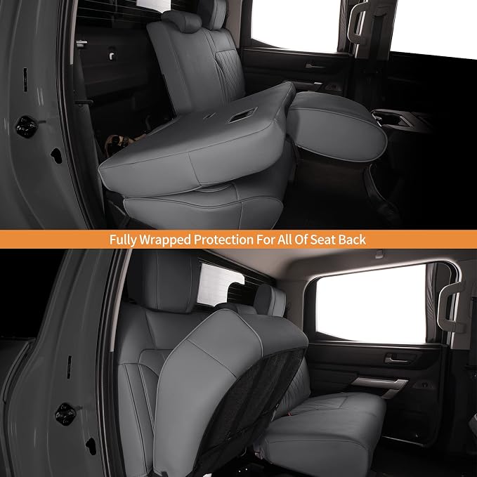 Custom Fit for 2022-2024 2025 Toyota Tundra Car Seat Covers CrewMax&Double Cab,Full Set Faux Leather for Toyota Tundra Truck Pickup Seat Covers Darkgrey - Image 3