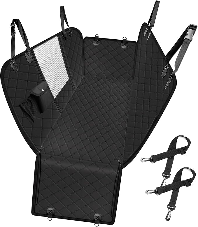 Dog Car Seat Cover, Waterproof Nonslip Pet Seat Cover for Back Seat with Storage Pockets Mesh Visual Window, Scratch Proof Pet Dog Seat Cover Hammock for Cars Trucks and SUVs, XL-Black by GuangzhouTailinTechnologyCo
