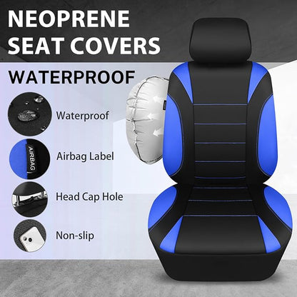 CAR PASS Neoprene Wetsuit Seat Covers, Waterproof Car Seat Covers Full Sets with 5mm Composite EVA, Universal Fit for Car Sedan, SUV Trucks Anti Slip with Airbag Compatible(Black Blue - Image 4