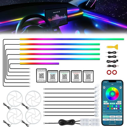 Dreamcolor Acrylic Interior Car LED Strip Light with Wireless APP, RGB 22 in 1 with 175 inches 612 LEDs Fiber Optic Strip Lights for Car, Dual Zone Symphony Neon Car Ambient Lighting by MAODANER