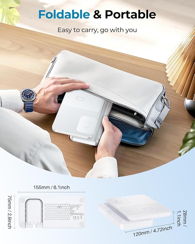 3 in 1 Wireless Charger Station for Galaxy S26 Ultra S25 S24, Foldable | Fast Charging for Z Fold Flip 7/6, Detachable Watch Charger for Galaxy Ultra 8/7/6, Compact & Portable, No Adapter, White - Image 6