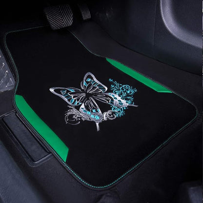 CAR PASS Embroidery Butterfly Car Floor Mats, Green Carpet Floor mats with Heel Pad, Universal Fit for Suvs,Sedans,Trucks,Cars, Set of 4 (Black and Green) - Image 2