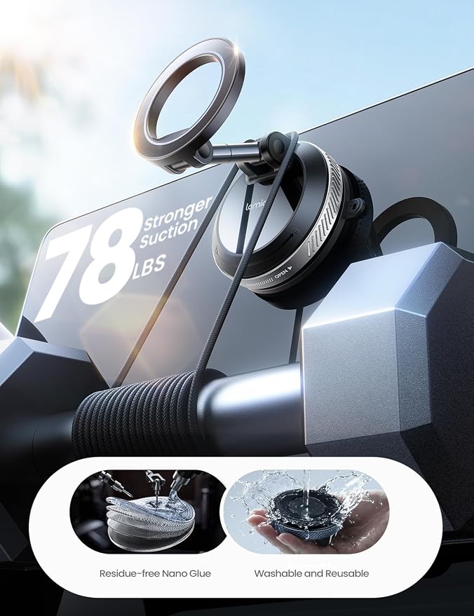 Lamicall Car Phone Holder for Magsafe Dashboard Windshield Nano Gel Vacuum | 20X Magnetic Phone Holders for Your Car 360° Suction Cup Phone Mount for iPhone 17 16 15 14 13 12 Pro Max Gift Truck Silver - Image 4