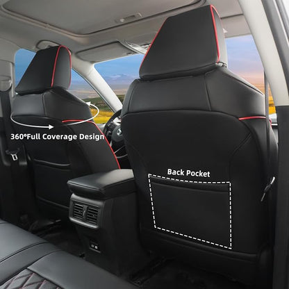 Lolcar RAV4 Seat Covers Custom Fit for Toyota RAV4 2019 2020 2021 2022 2023 2024 2025 LE,XLE,XLE Premium,Limited,Airbag Compatible,Seat Cover Full Set for SUV, Waterproof Leather（Black with Red Trim） - Image 3