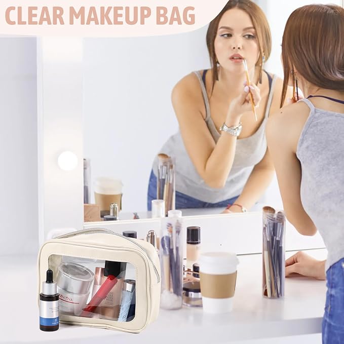 YOPCDJ 3PCS Clear Toiletry Bag,TSA Approved Travel Makeup Pouch with Zipper for Cosmetics and Toiletries，Diaper Bag Organizer Pouch Set,Women's Purse Organizer and Clear Car Bag - Image 5
