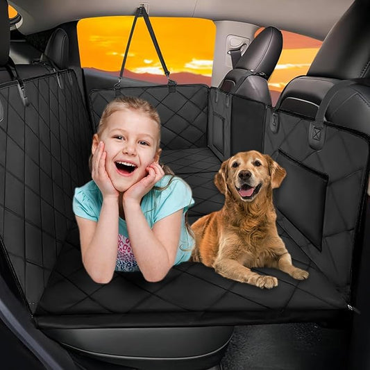 Hard Bottom Dog Car Seat Cover for Back Seat, Back Seat Extender | Dog Hammock for Car, SUV, Sedan, Holds 420lbs,Large Space, Sturdy Oxford, Waterproof, Mesh Window, Anti Scratch, Non-Slip by ROUWINNE