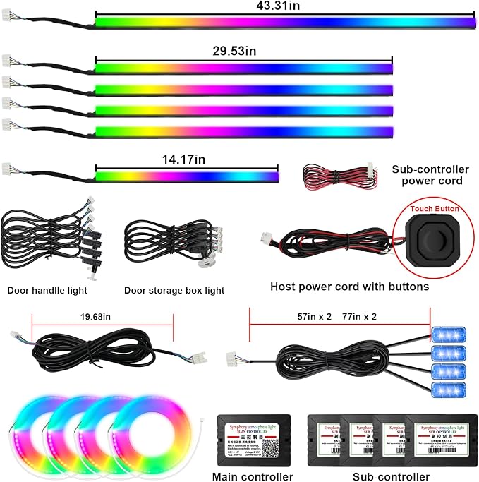 Acrylic Interior Car Light, AMKI Car LED Strip Light with APP Sub Control, Car Accessories Fiber Optic Car Ambient Light Kit with RGB Dreamcolor 22 in 1 and 175 inches 593 LEDs 213 DIY and Music Modes - Image 7