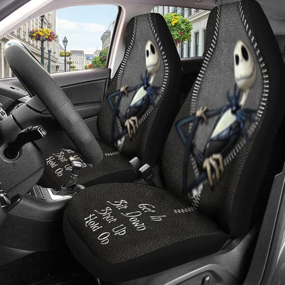 GENANY Gothic Skeleton Suit Car Seat Covers, 2-Piece Front Seat Set | 2-piece polyester front seat cover set, each 35 x 21 x 21 inches, with adjustable straps and hooks - Image 3