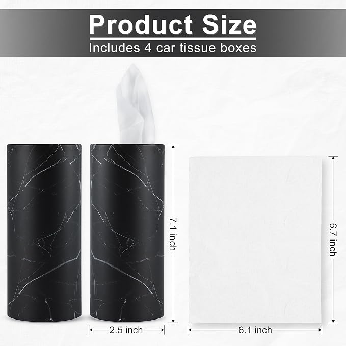 SINGARO Tissue Holder, 4 Pack Car Cup Holder Facial Tissues with Travel Tissue Bag, Quick and Convenient Flower Combination Car Tissue Box(4 Canisters/200 Tissues) Black - Image 2