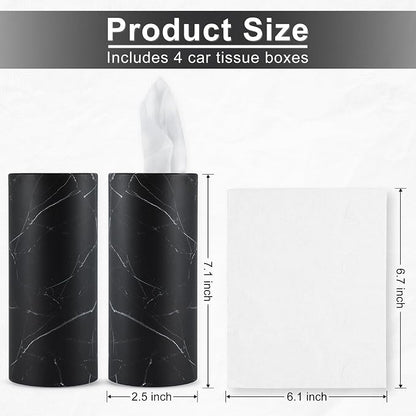 SINGARO Tissue Holder, 4 Pack Car Cup Holder Facial Tissues with Travel Tissue Bag, Quick and Convenient Flower Combination Car Tissue Box(4 Canisters/200 Tissues) Black - Image 2