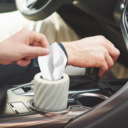 Car Tissue Holder, Refillable Round Cylinder with 3 Tissue Packs, Universal Fit for Vehicle Cup Holder, Home & Office, Car Accessories Interior (Light Grey) - Image 4